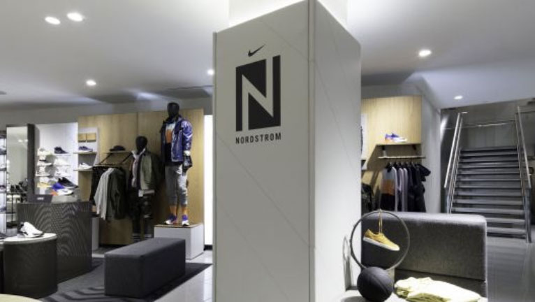 Nordstrom store in Manhattan, showing Nike clothing and accessories.